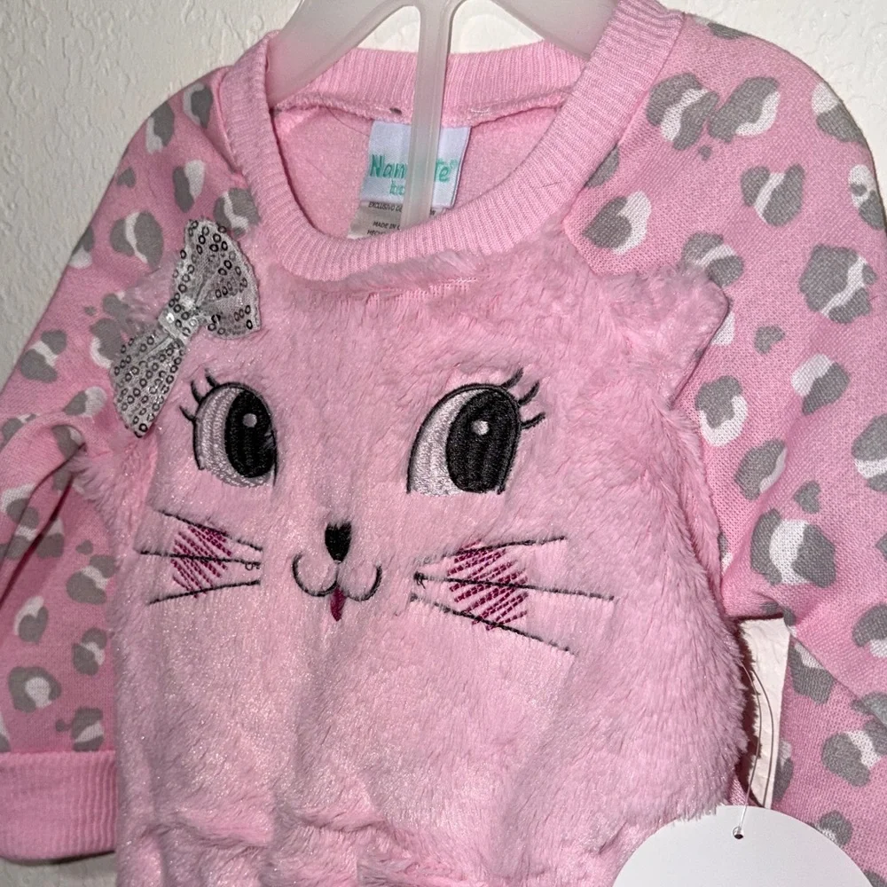 Nannette Pink Cat Face Sweater with Gray‎ Accents